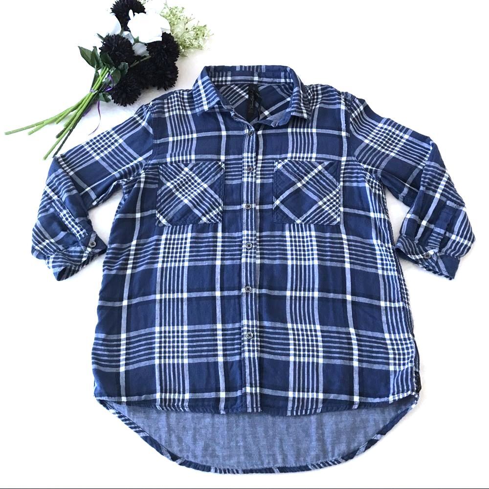 Seven7 Plaid Button Down Top Size Small Y2K
